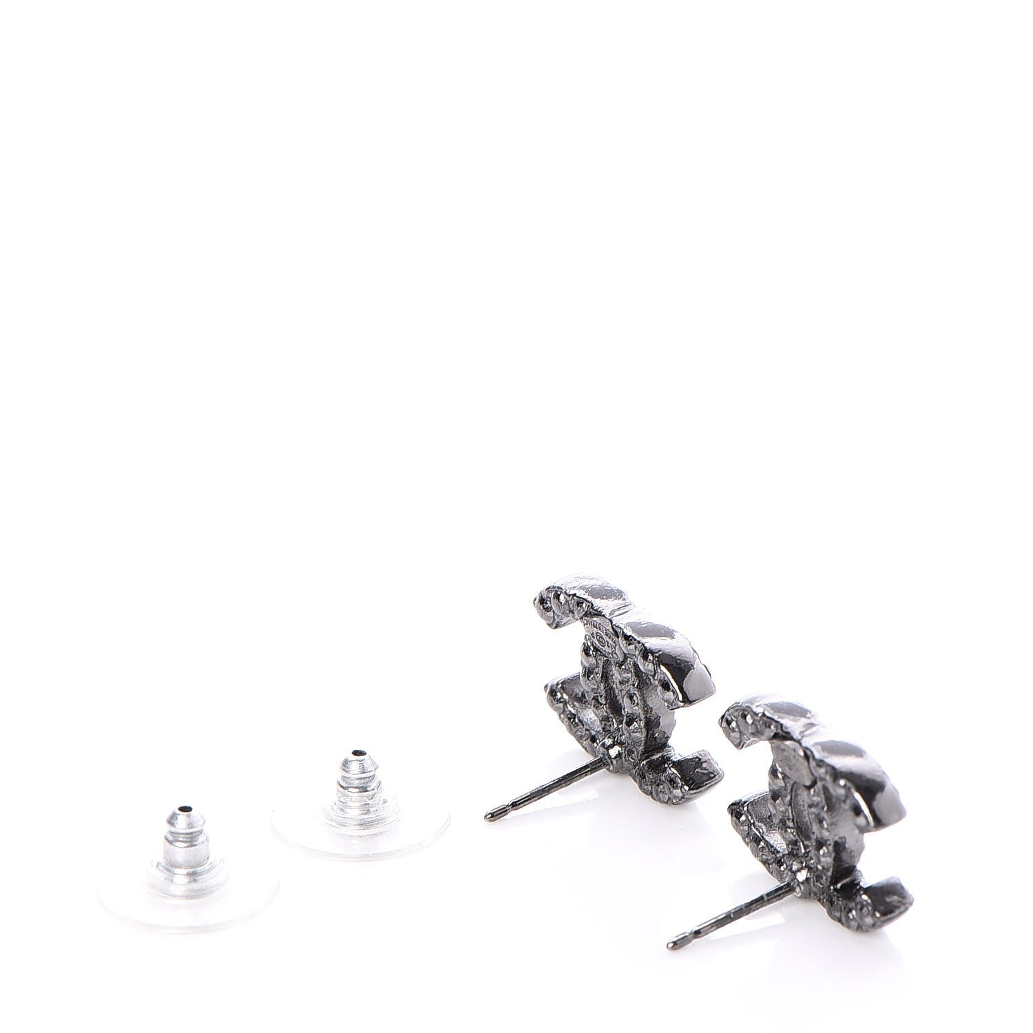 Chanel Pearl Crystal CC Earrings Black Silver 3 of 4