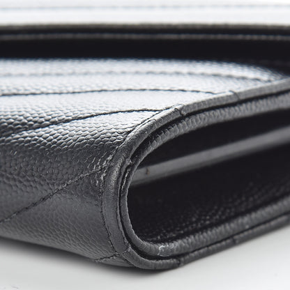 Saint Laurent Grain De Poudre Matelasse Chevron Monogram Flap Wallet Black 10 of 12