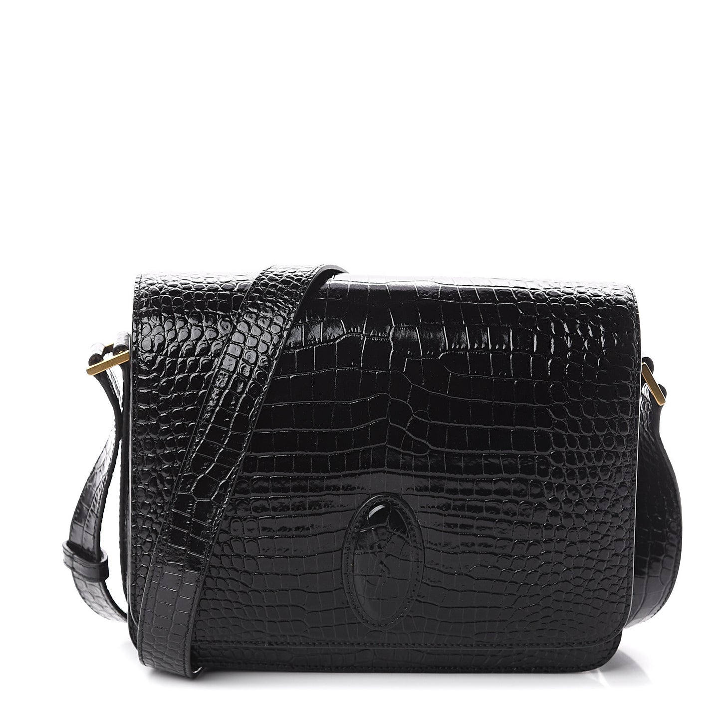 Calfskin Crocodile Embossed New Besace Crossbody Bag Black
