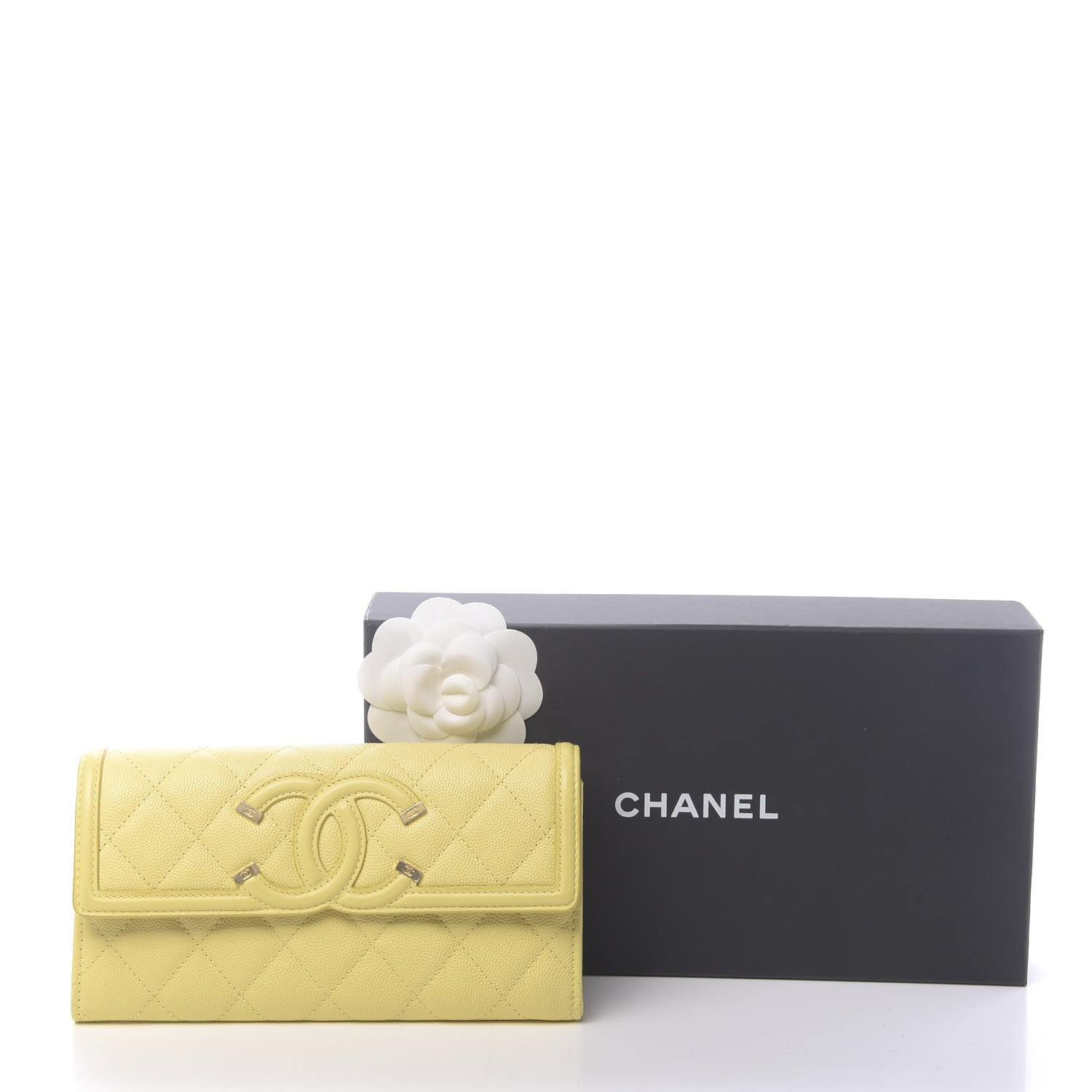 Chanel Caviar Quilted Large Filigree Gusset Flap Wallet Yellow 9 of 9