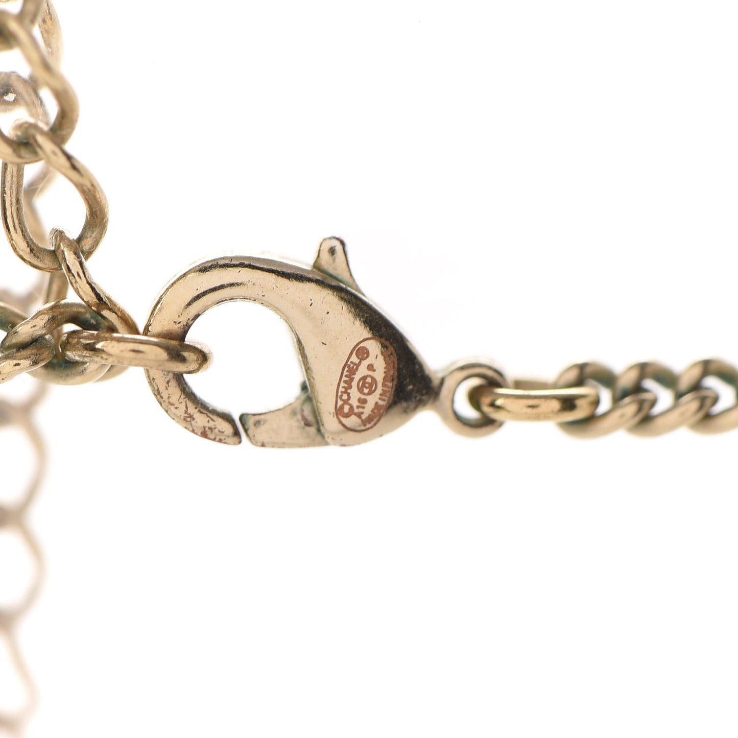 Pearl Baguette Crystal CC Medallion Necklace Gold