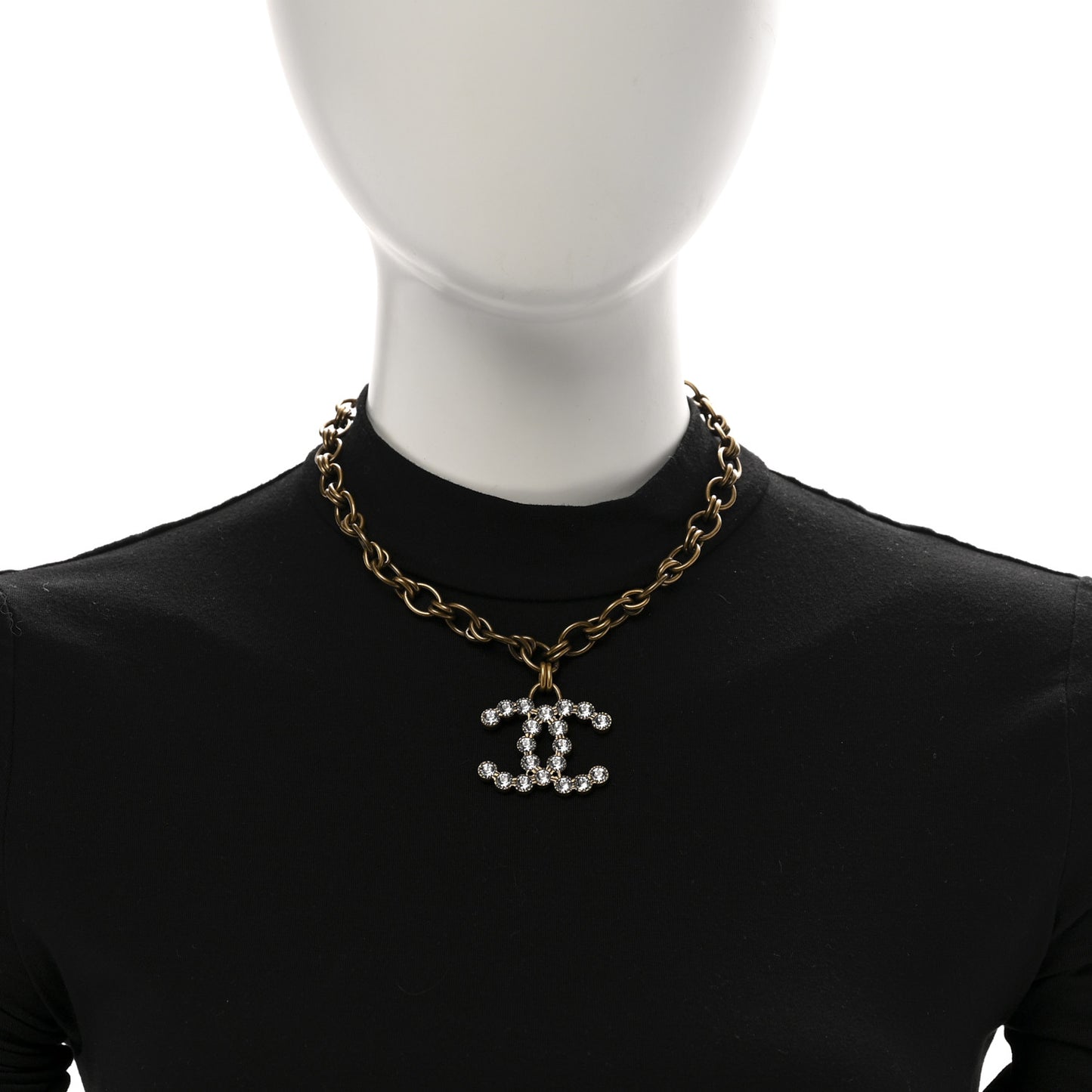 Crystal Chain Link CC Necklace Gold