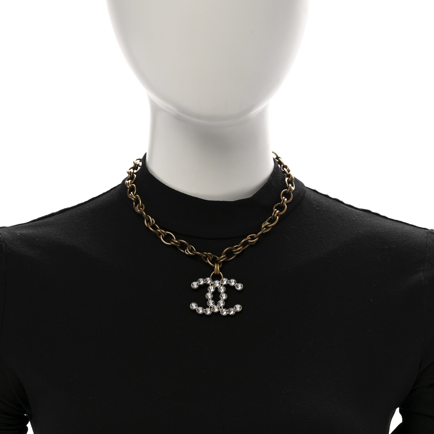 Chanel Crystal Chain Link CC Necklace Gold 2 of 6