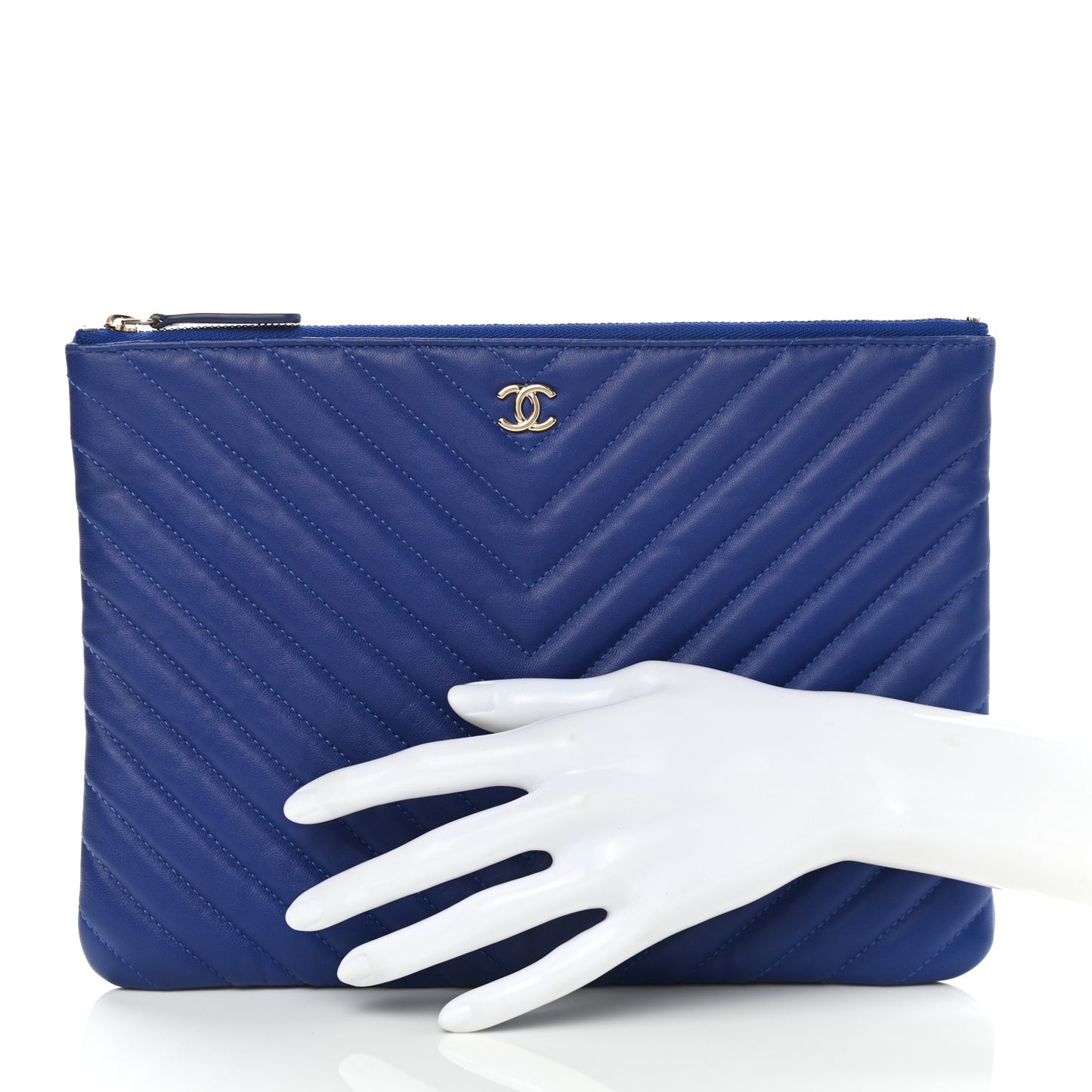 Lambskin Chevron Quilted Medium Cosmetic Case Blue