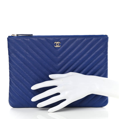 Chanel Lambskin Chevron Quilted Medium Cosmetic Case Blue 2 of 7