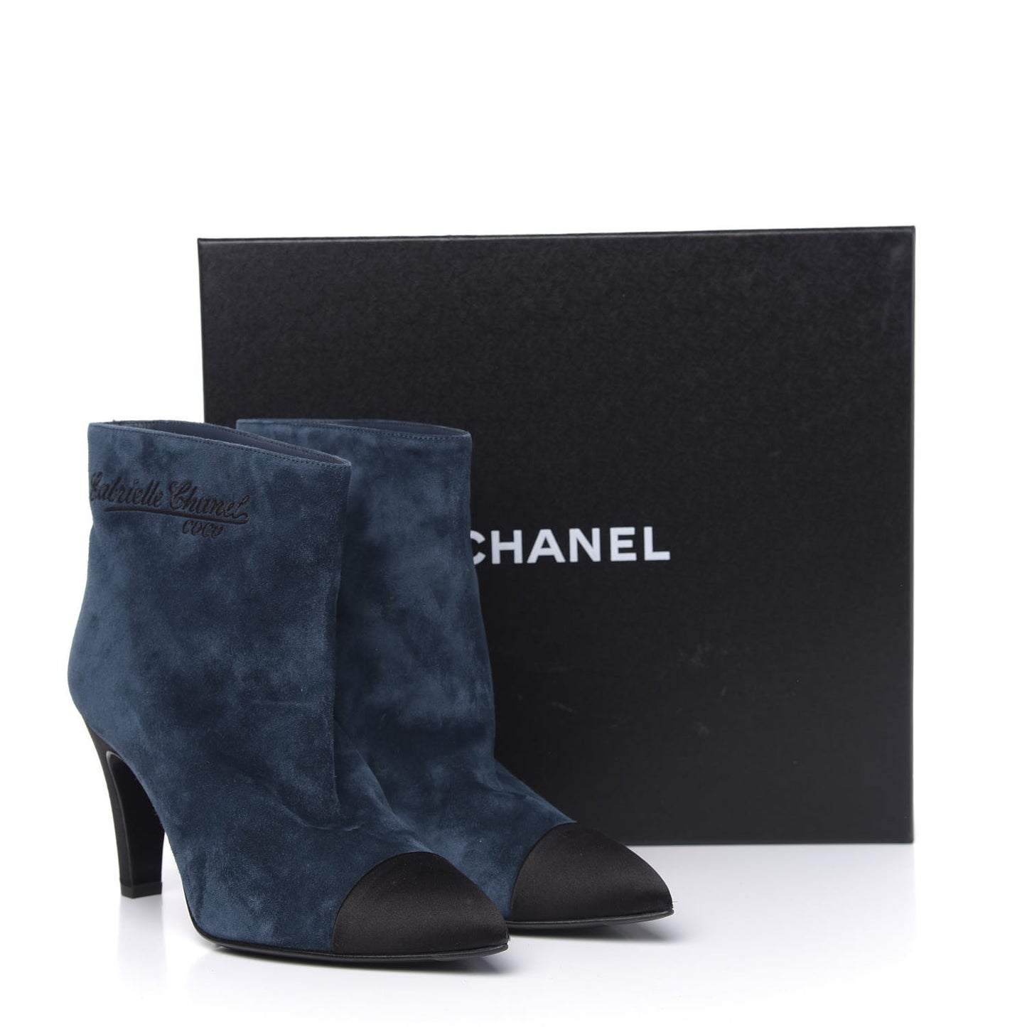 Suede Calfskin Satin Gabrielle Cap Toe Short Boots 39.5 Teal Black