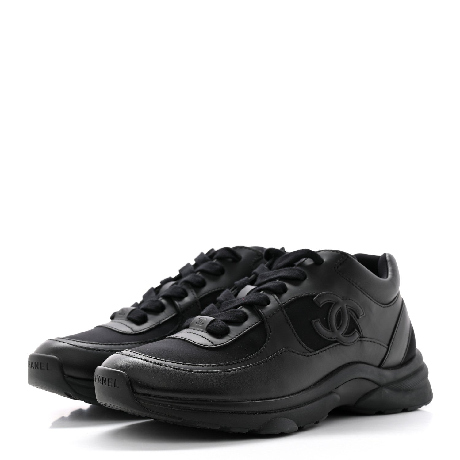 Chanel Lambskin Fabric CC Sneakers 36.5 Black 3 of 9