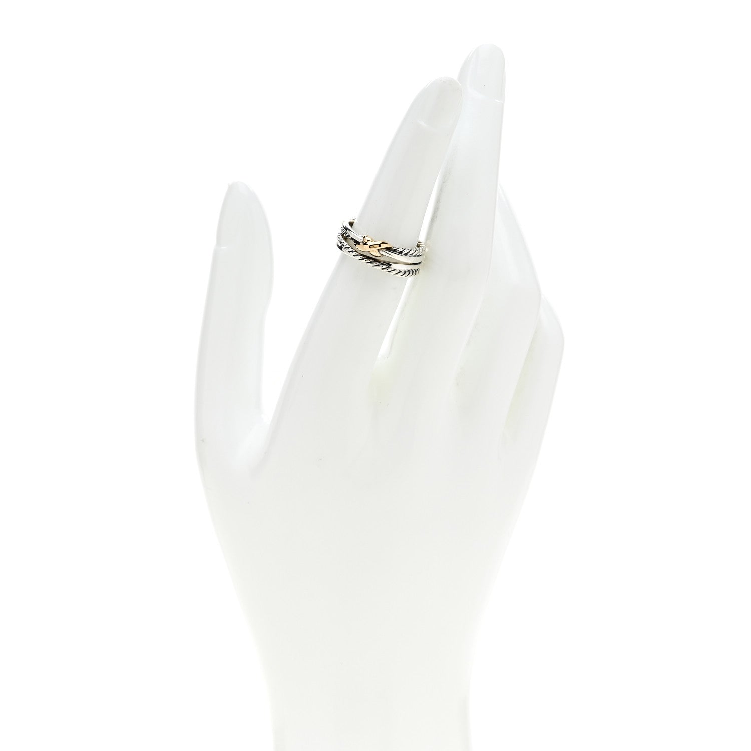 David Yurman Sterling Silver 18K Yellow Gold 6mm X Crossover Ring 50 5.5 2 of 4