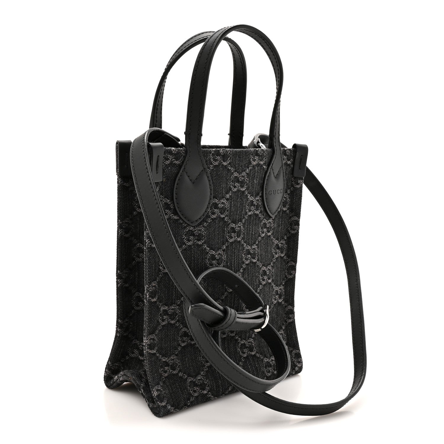 Gucci Denim GG Monogram Dollar Calfskin Mini Ophidia Tote Black Grey 3 of 10