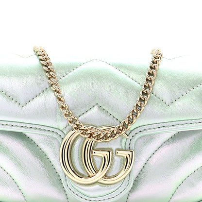 Gucci Iridescent Nappa Chevron Matelasse Super Mini GG Marmont Shoulder Bag Green Iridescent 8 of 11