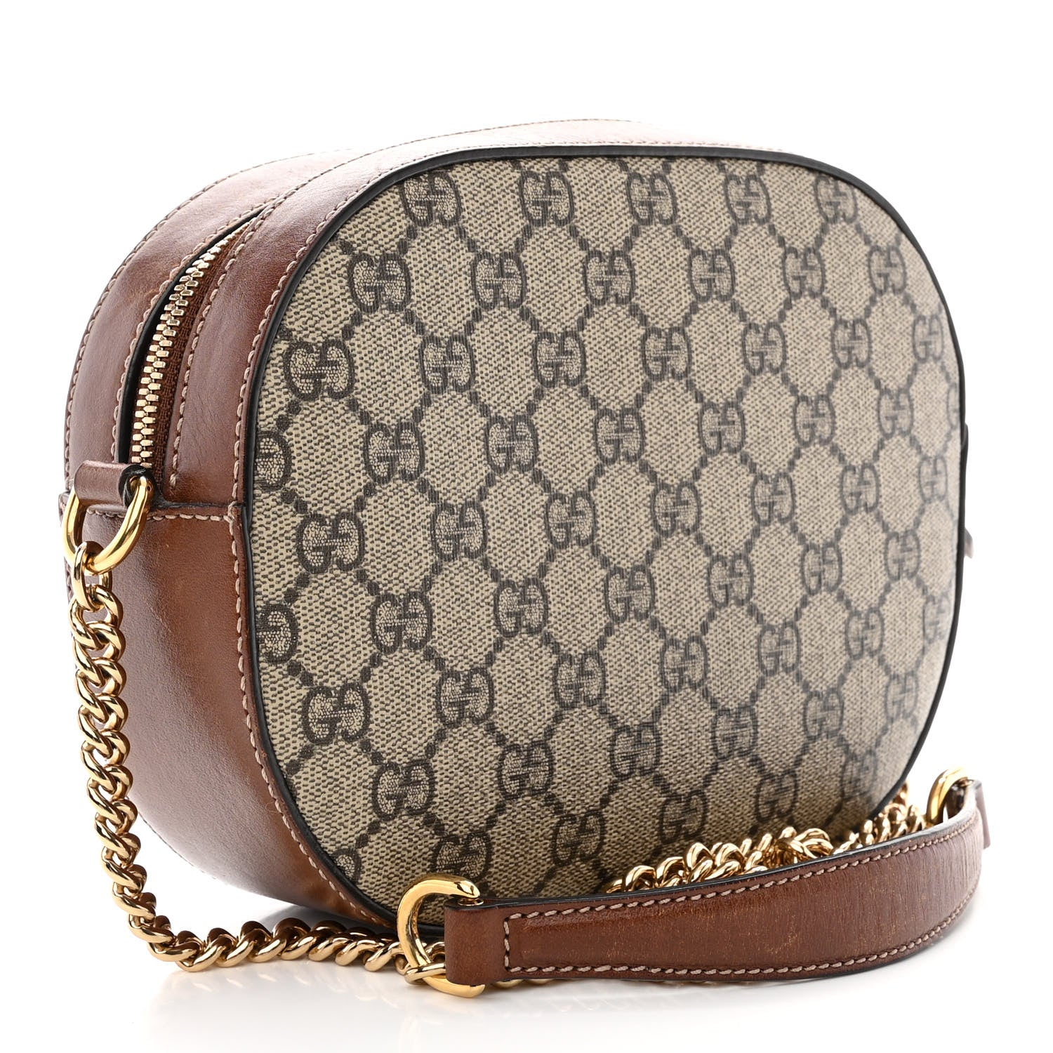 Gucci GG Supreme Monogram Cuoio Toscano Mini Chain Shoulder Bag Beige Ebony Cuir 3 of 16