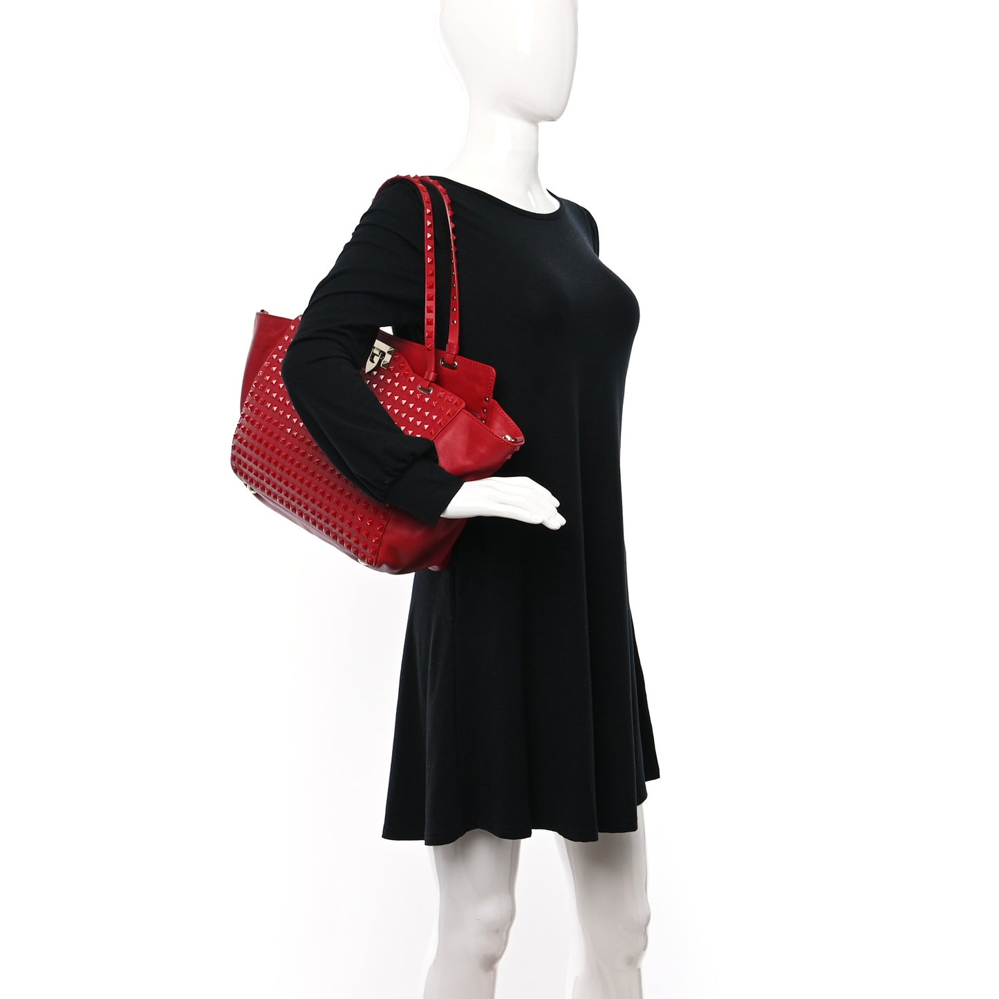 Vitello Monochrome Small Rockstud All Over Tote Rosso Valentino