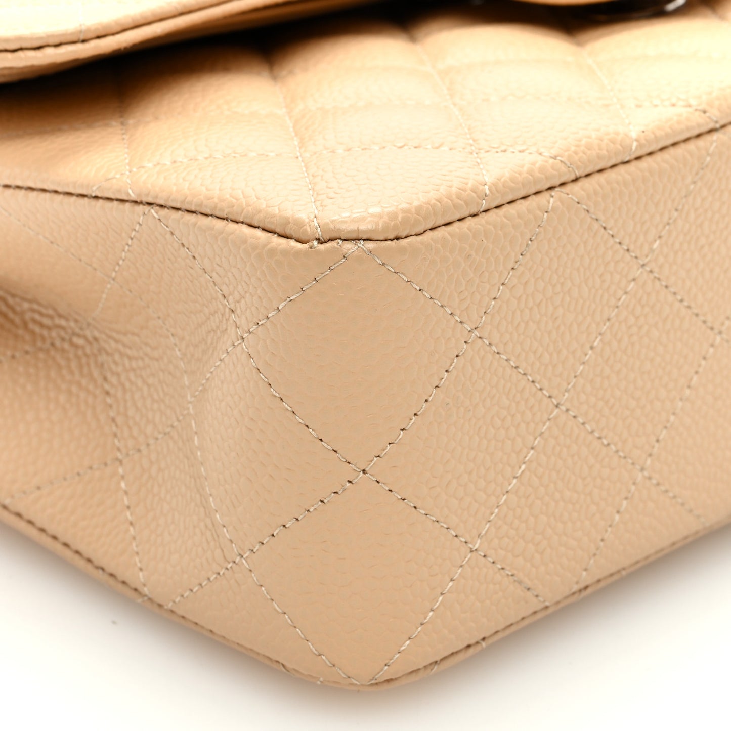 Caviar Quilted Small Double Flap Beige