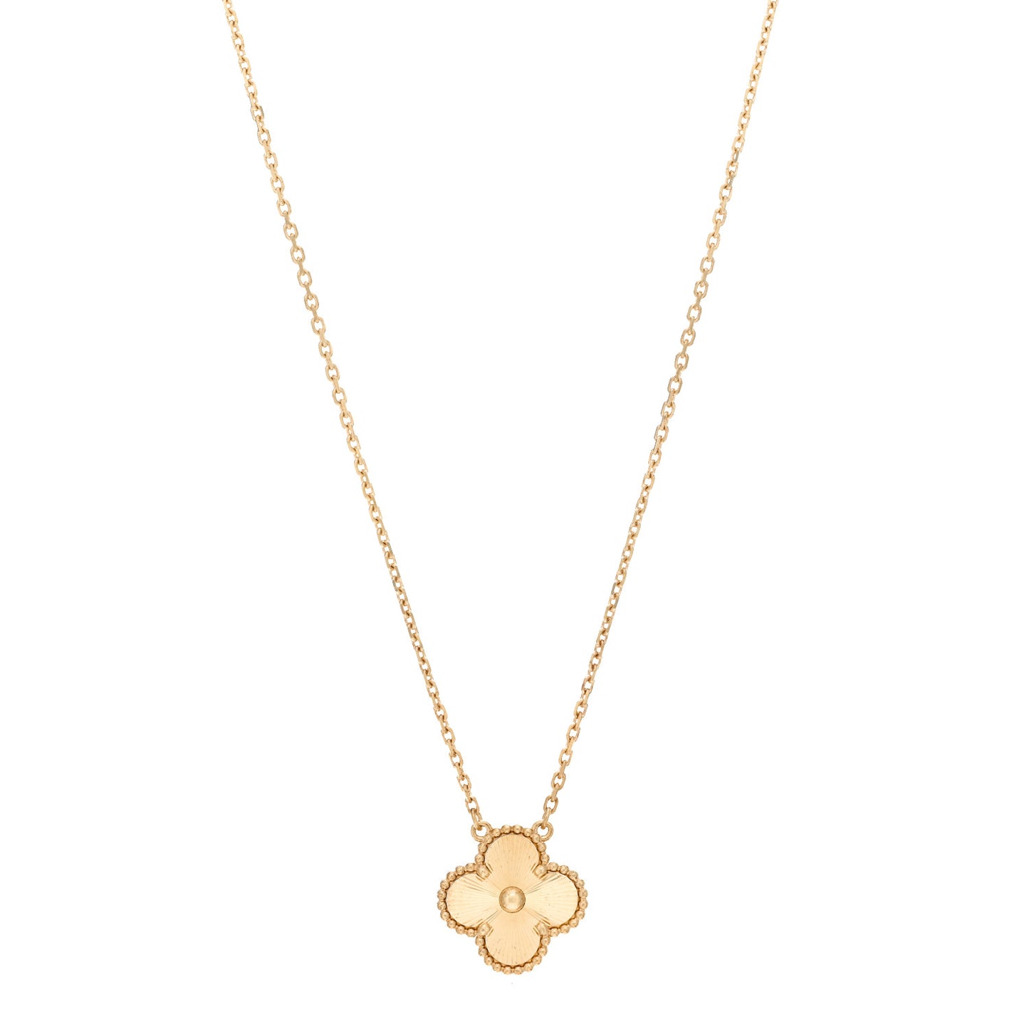 18K Yellow Gold Guilloche Vintage Alhambra Pendant Necklace