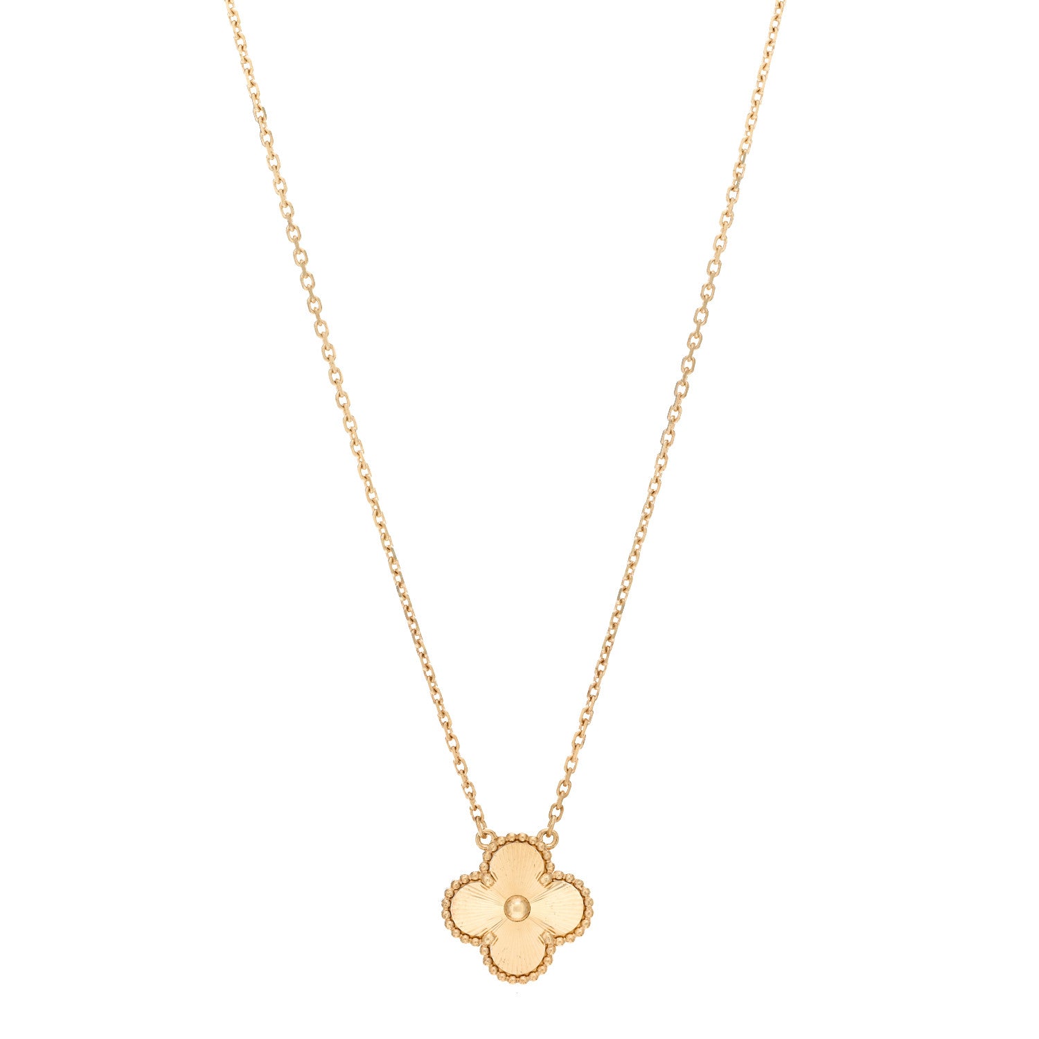 Van Cleef & Arpels 18K Yellow Gold Guilloche Vintage Alhambra Pendant Necklace 1 of 3