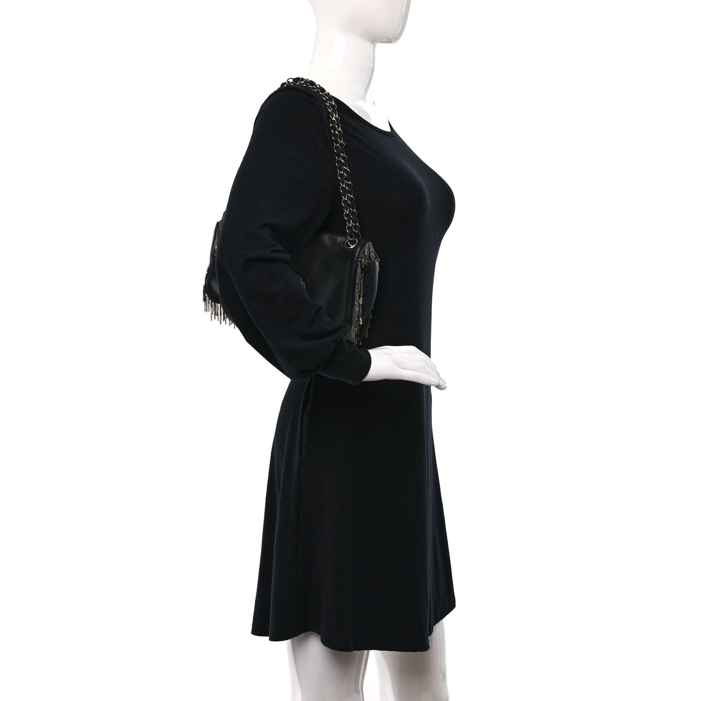 Lambskin Rock And Cabaret Chain Fringe Flap Black
