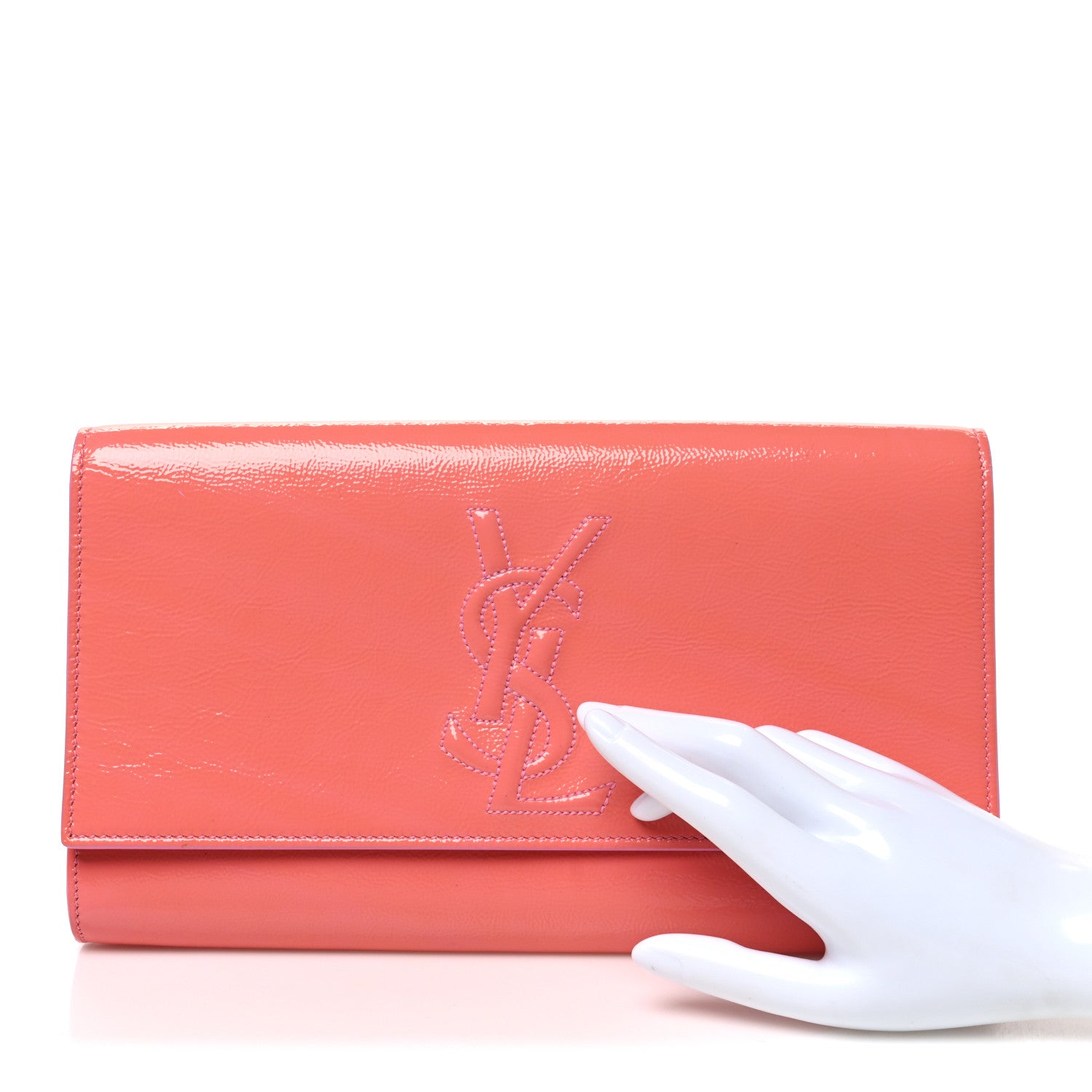 Saint Laurent Textured Patent Large Belle De Jour Clutch Indian Pink 2 of 7