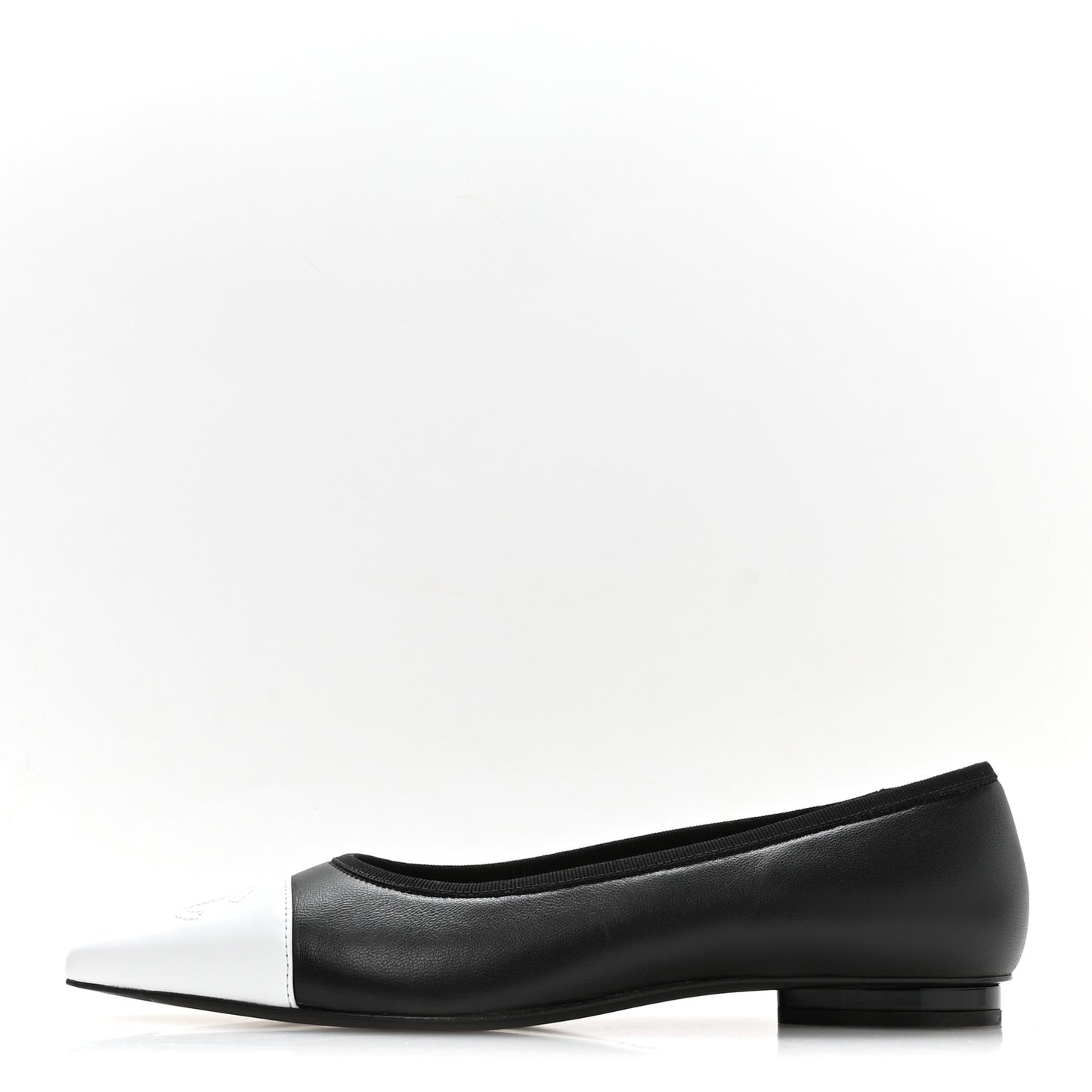 Lambskin Iridescent Lambskin Cap Toe CC Flats 37 Black White