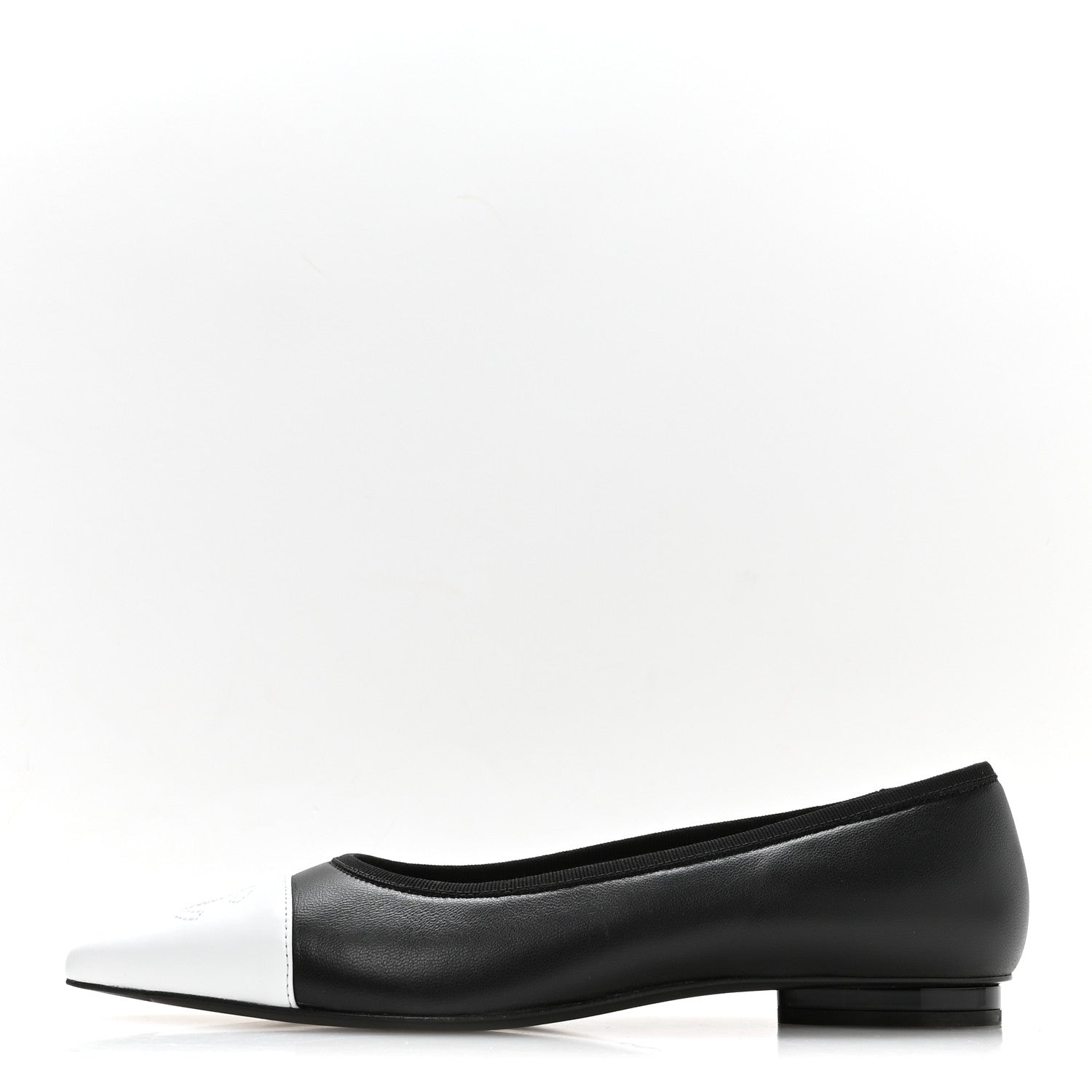 Chanel Lambskin Iridescent Lambskin Cap Toe CC Flats 37 Black White 1 of 9