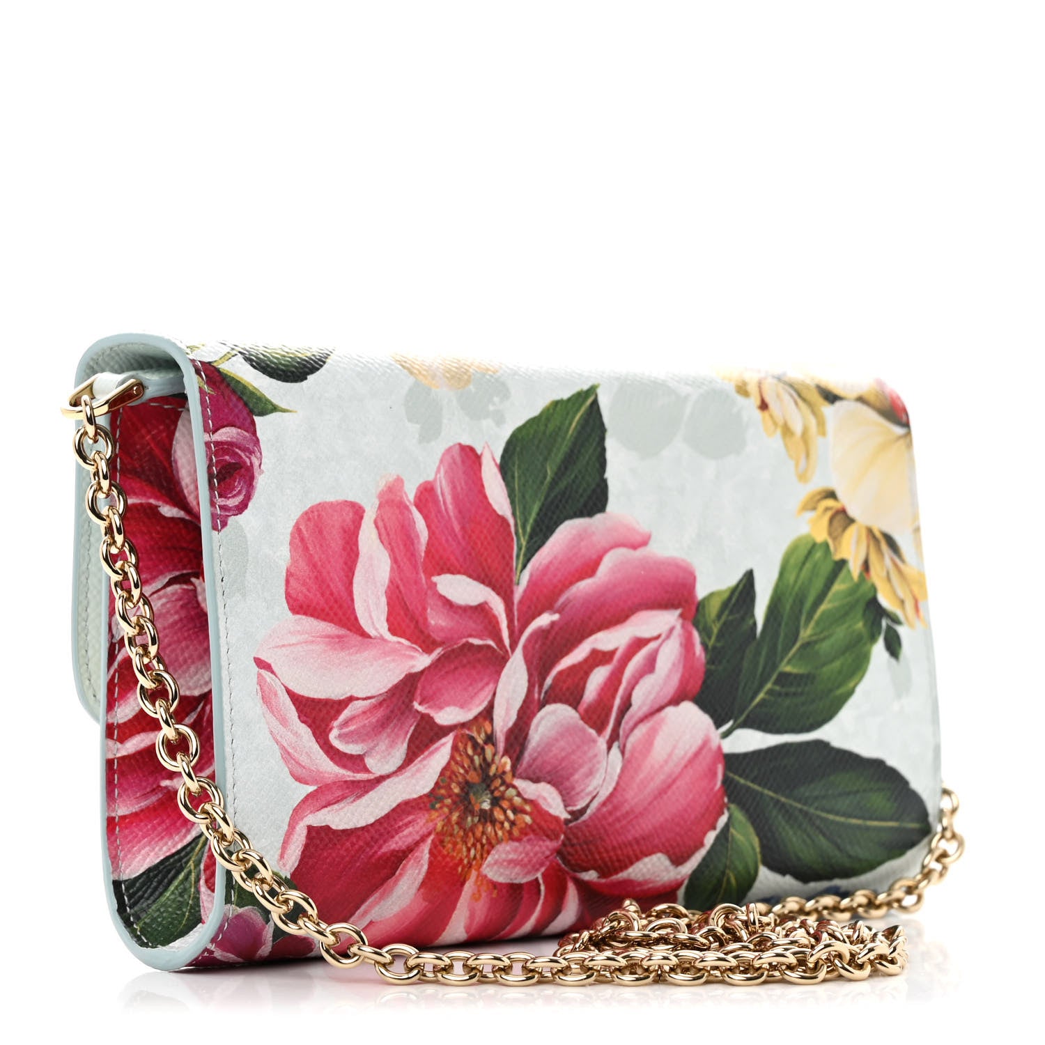 Dolce & Gabbana Dauphine Floral Print Wallet On Chain Blue Multicolor 3 of 9