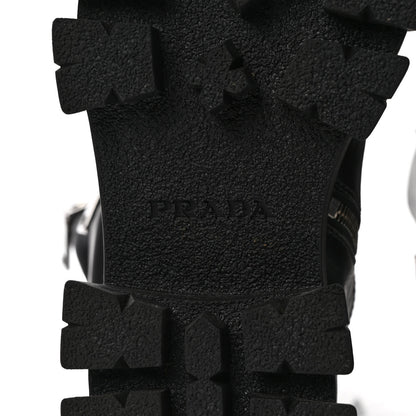 Prada Vitello Lux Nylon Metal Triangle Logo Monolith Pouch Pocket 55mm Tall Combat Boots 37 Black 7 of 10