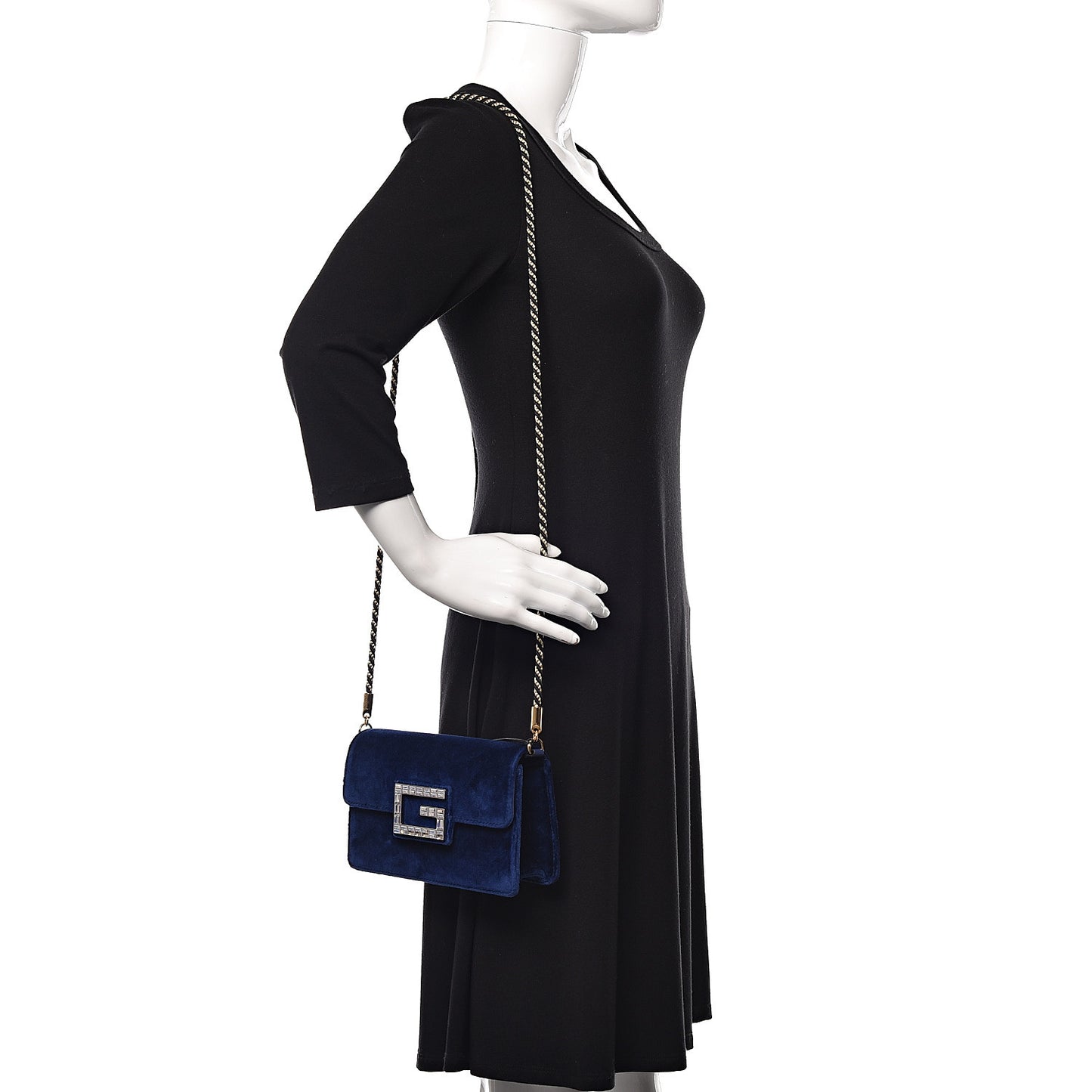 Velvet Crystal Square G Shoulder Bag Cobalt Blue