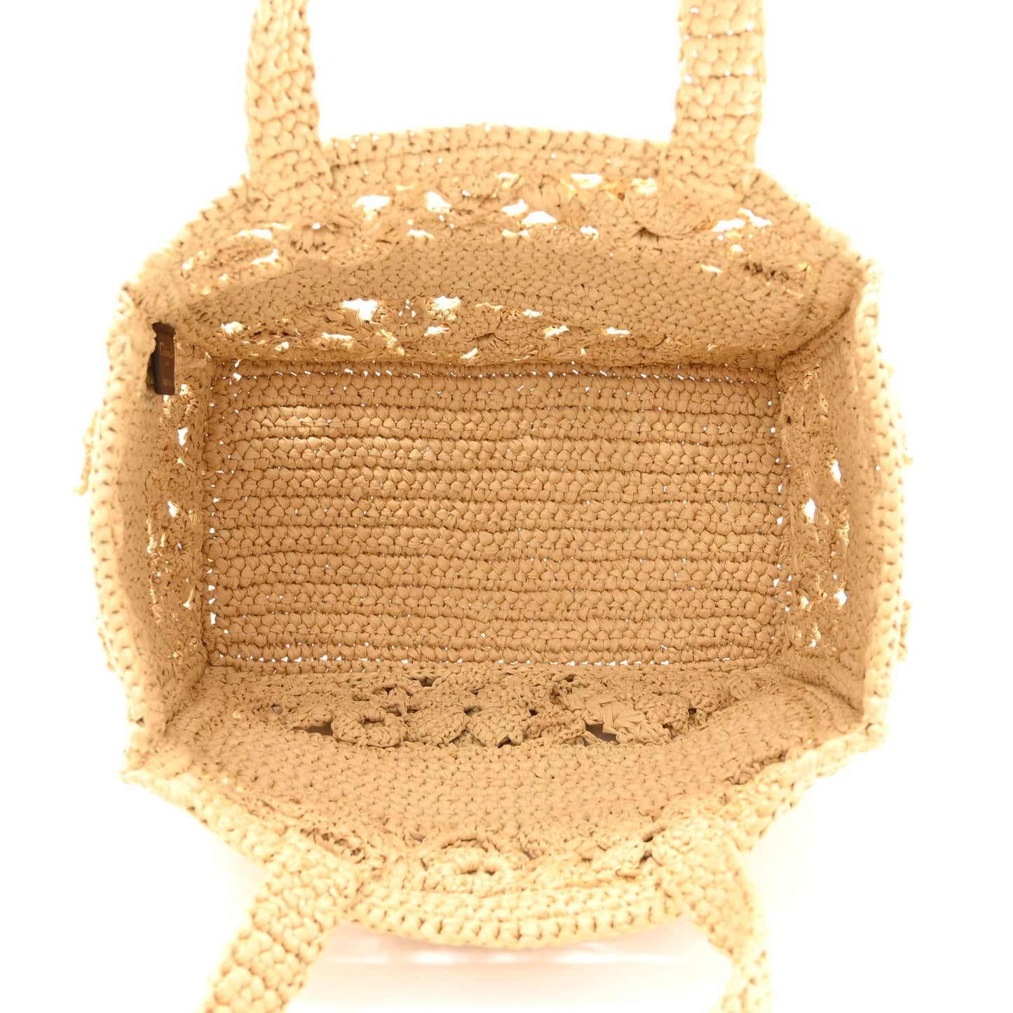 Woven Raffia Floral Embellished Small Book Tote Natural