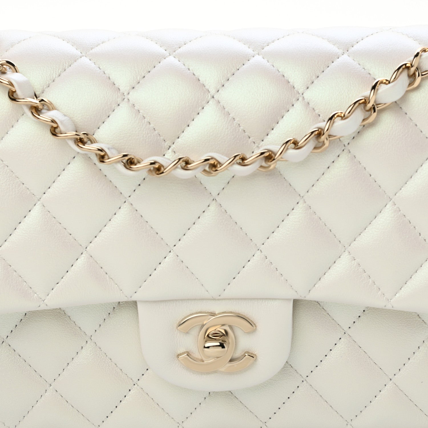 Chanel Iridescent Calfskin Quilted Medium Double Flap White 9 of 12