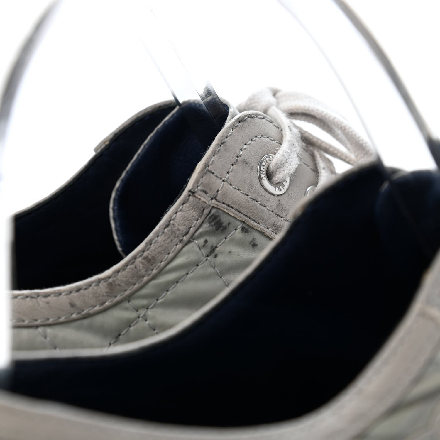 Chanel Nylon Calfskin Quilted CC Sneakers 36.5 Grey Blue 5 of 5