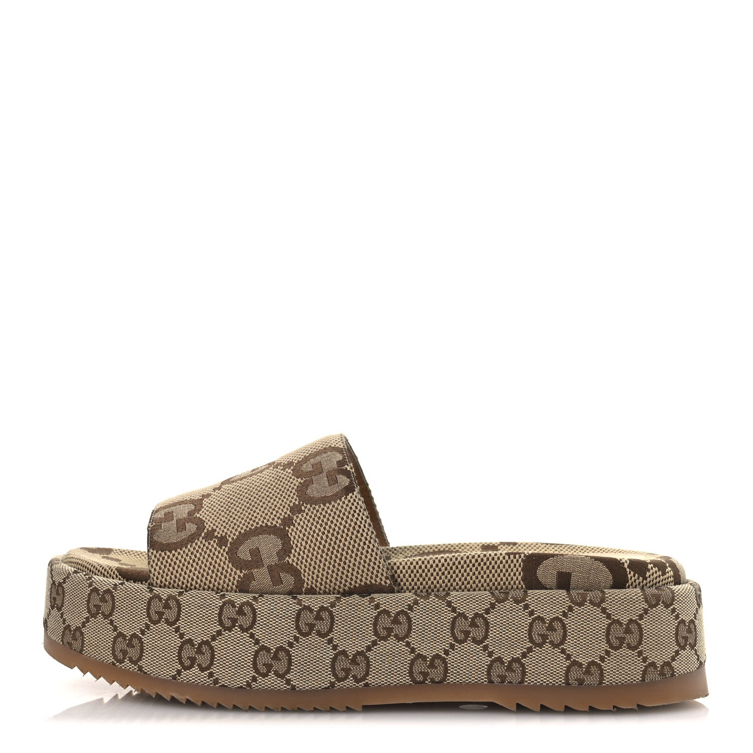 Gucci Monogram Maxi GG Angelina Platform 55mm Slide Sandals 39.5 Camel Ebony 1 of 11
