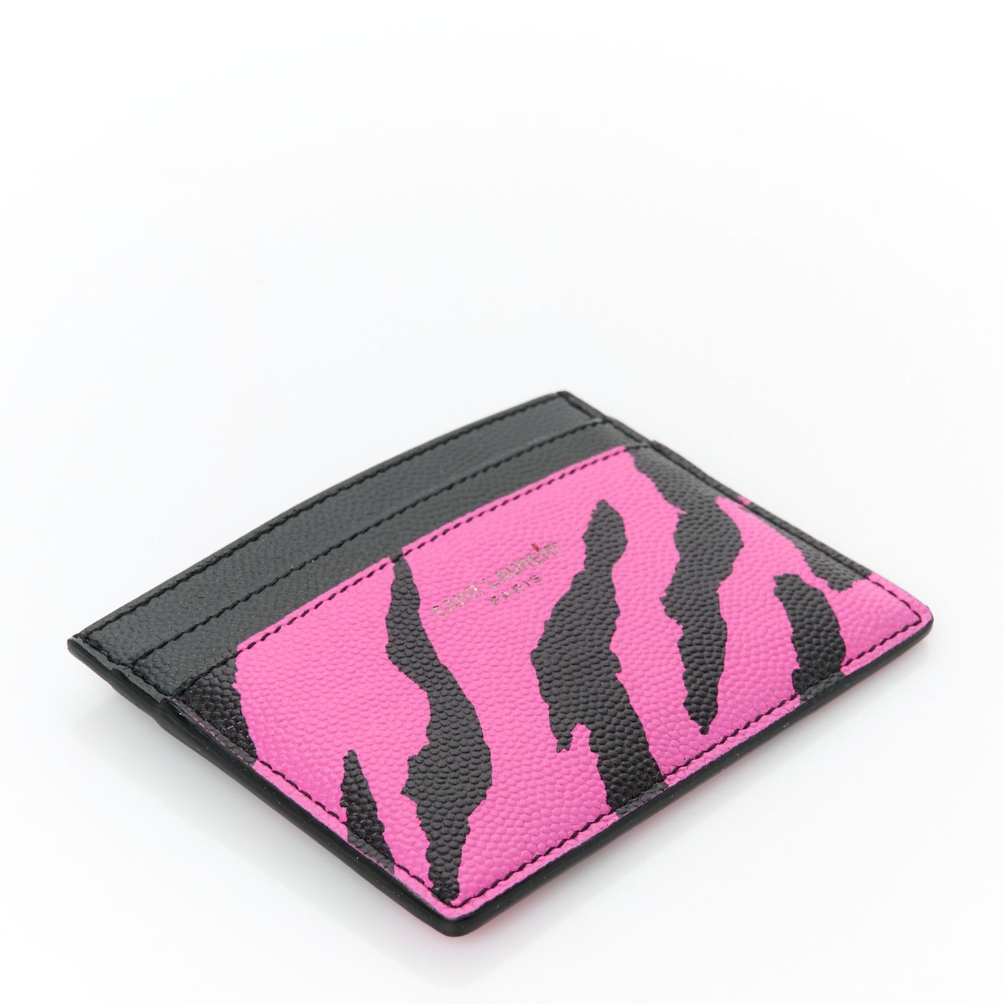 Calfskin Zebra Print Credit Card Case Fuchsia Black