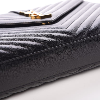 Saint Laurent Grain De Poudre Matelasse Chevron Large Monogram Satchel Black 8 of 8