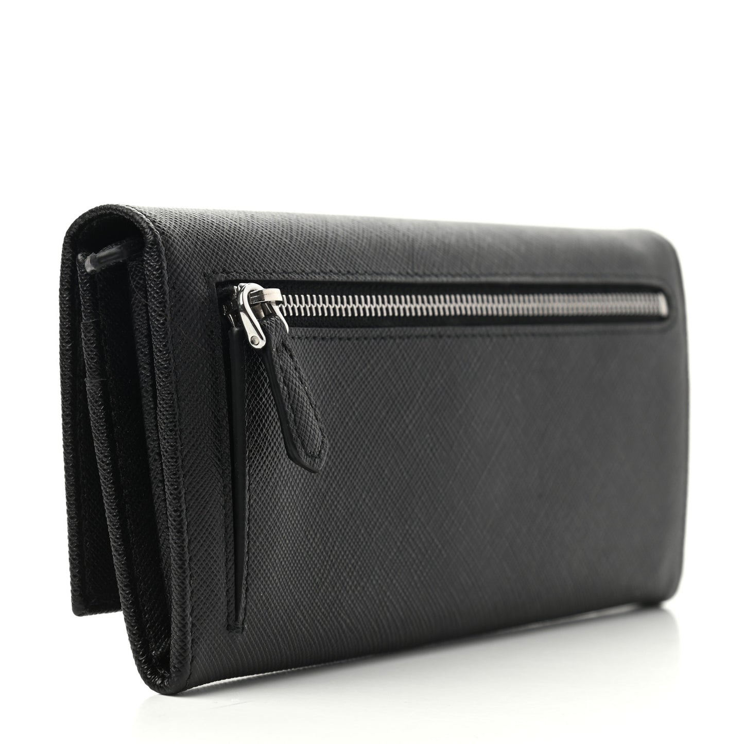 Saffiano Triangle Logo Continental Flap Travel Wallet Black