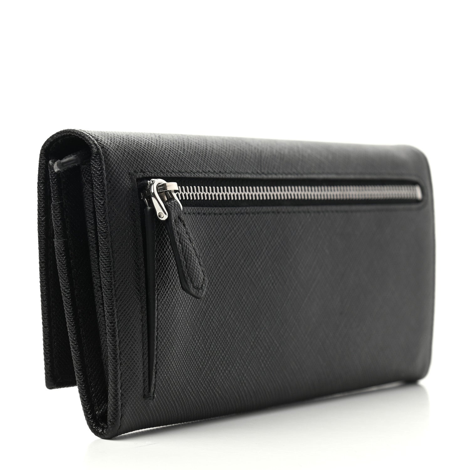 Prada Saffiano Triangle Logo Continental Flap Travel Wallet Black 2 of 6