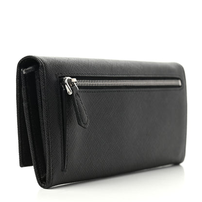 Prada Saffiano Triangle Logo Continental Flap Travel Wallet Black 2 of 6