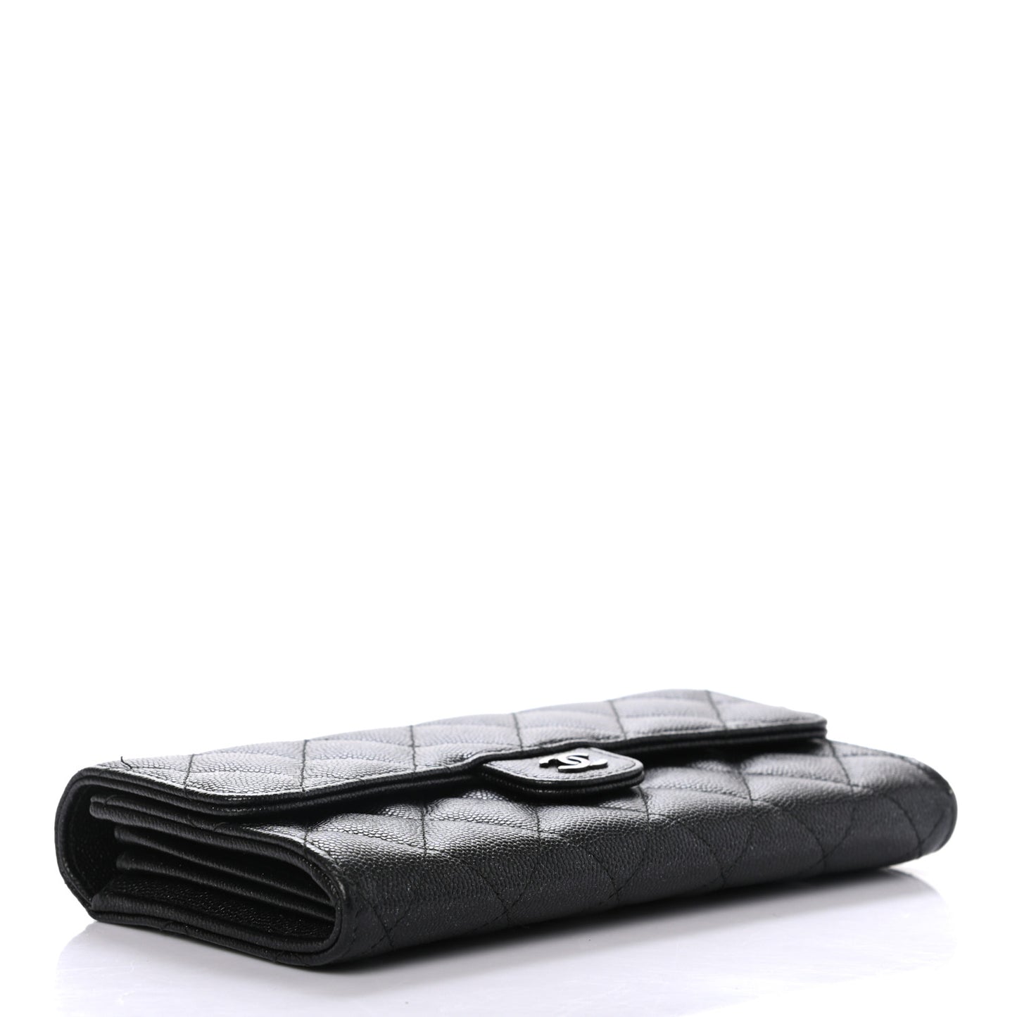 Iridescent Caviar Quilted Large Gusset Flap Wallet Black