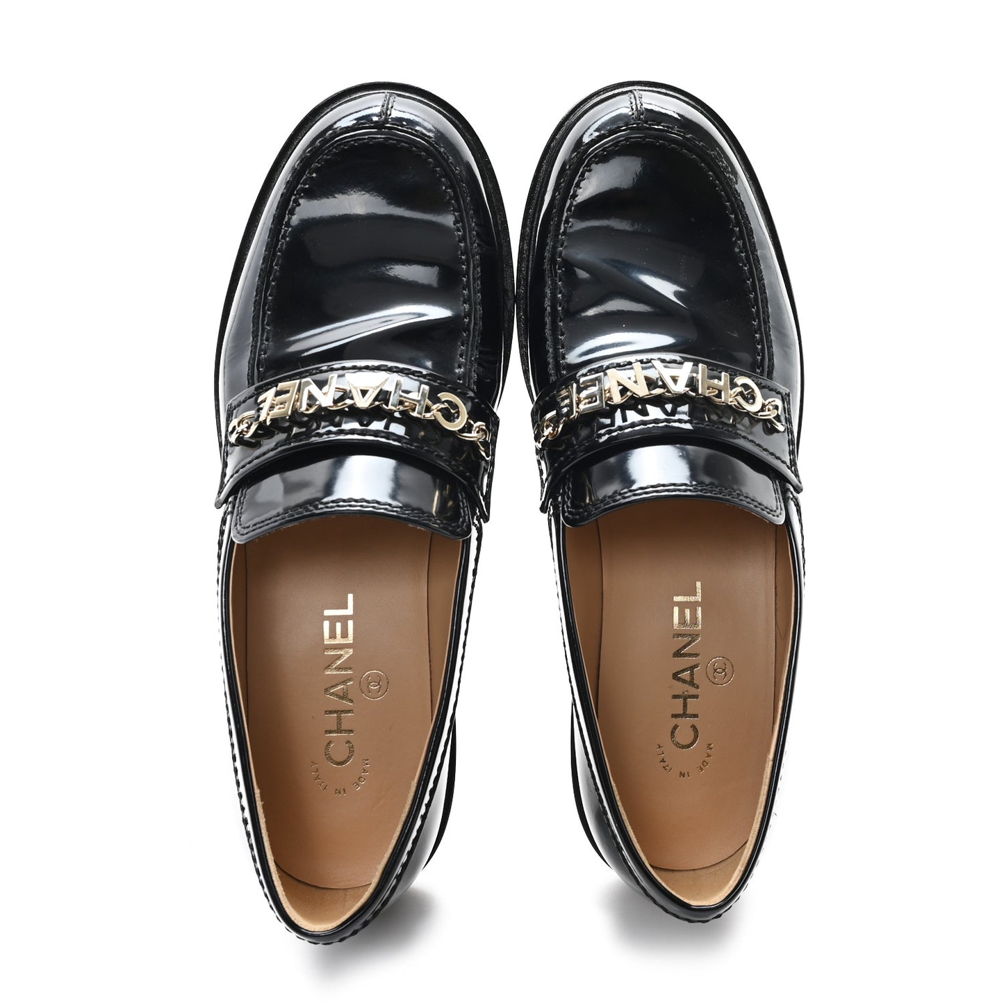 Shiny Calfskin Logo Loafers 39.5 Black