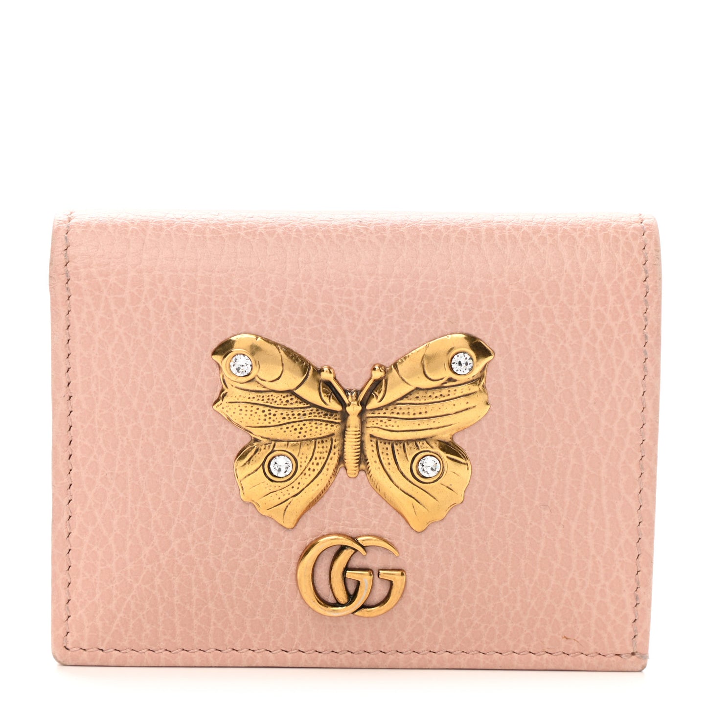 Pebbled Calfskin Butterfly Card Case Perfect Pink