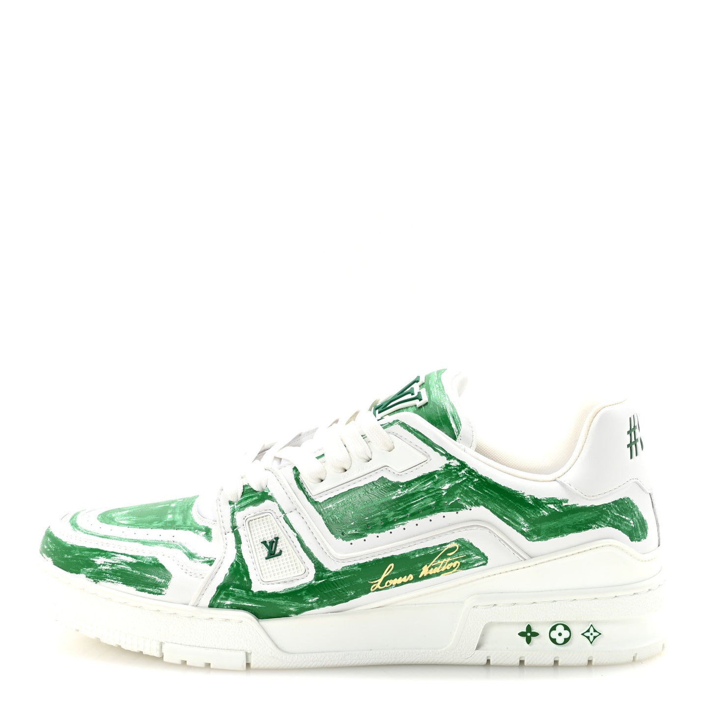 Calfskin Mens LV Trainer Sneakers 10 White Green