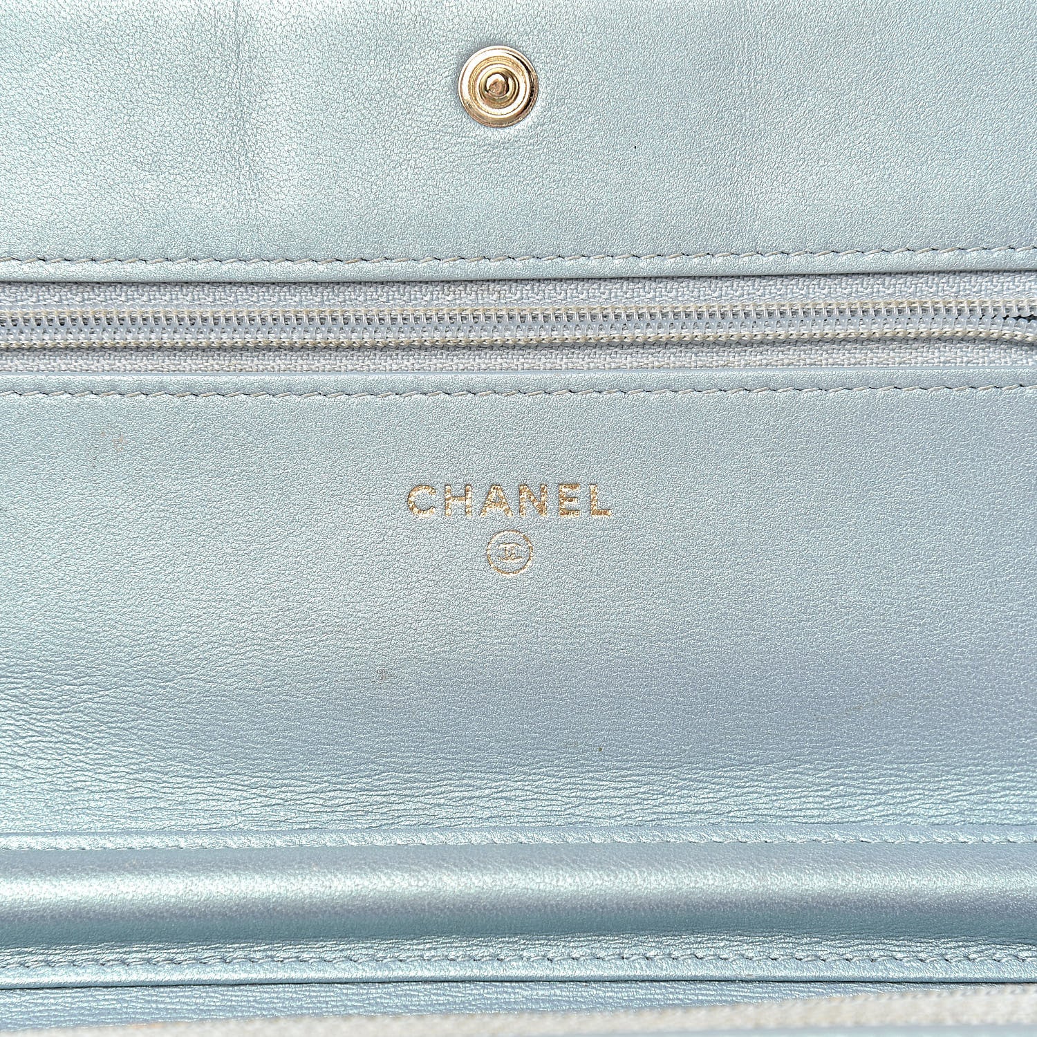 Chanel Metallic Patent Calfskin Quilted Boy Wallet on Chain WOC Light Blue 6 of 15