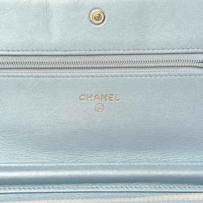 Chanel Metallic Patent Calfskin Quilted Boy Wallet on Chain WOC Light Blue 6 of 15