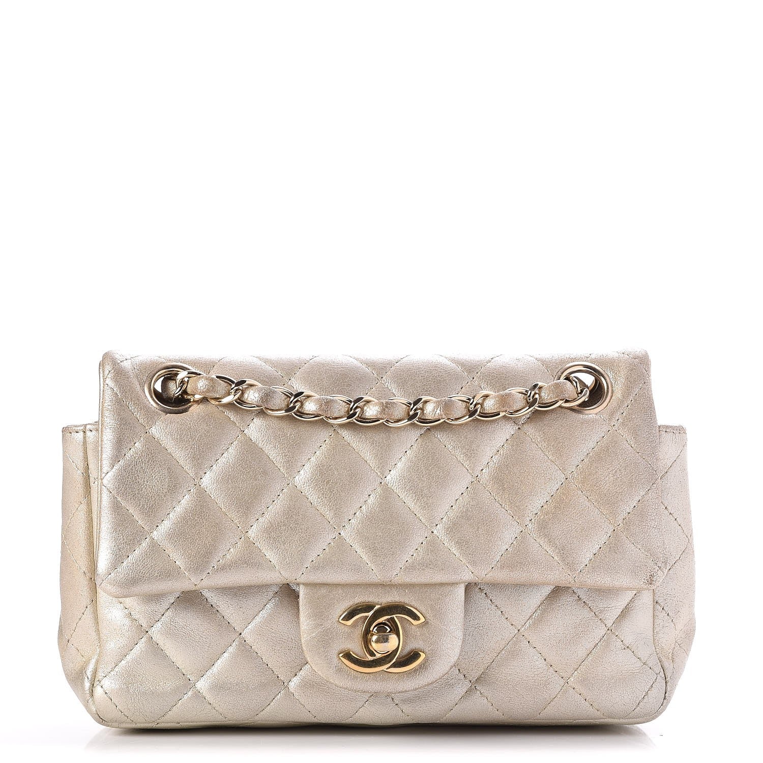 Chanel Metallic Lambskin Quilted Mini Rectangular Flap Gold 1 of 8