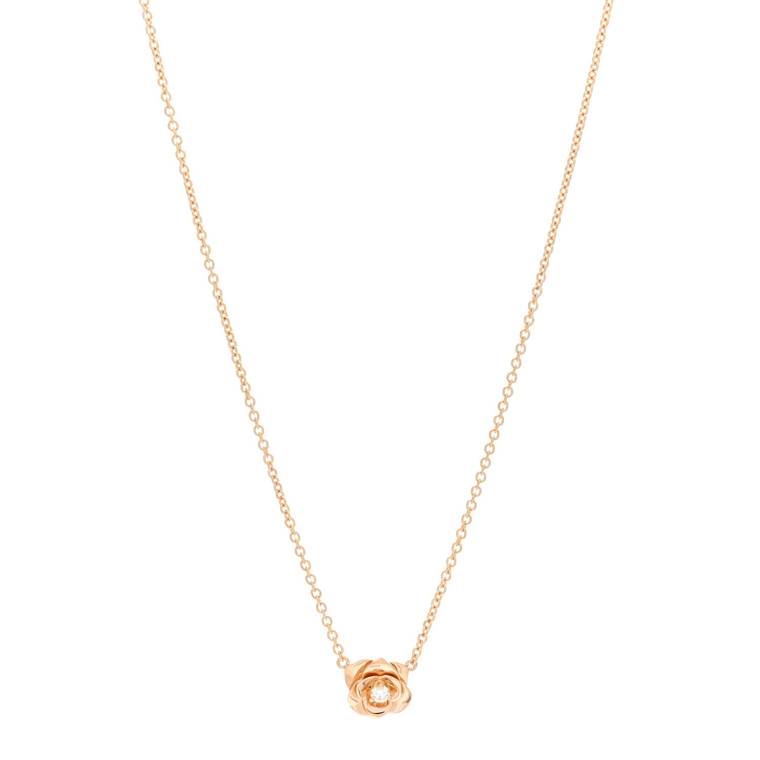 Piaget 18K Rose Gold Diamond .06ct Rose Pendant Necklace 1 of 5