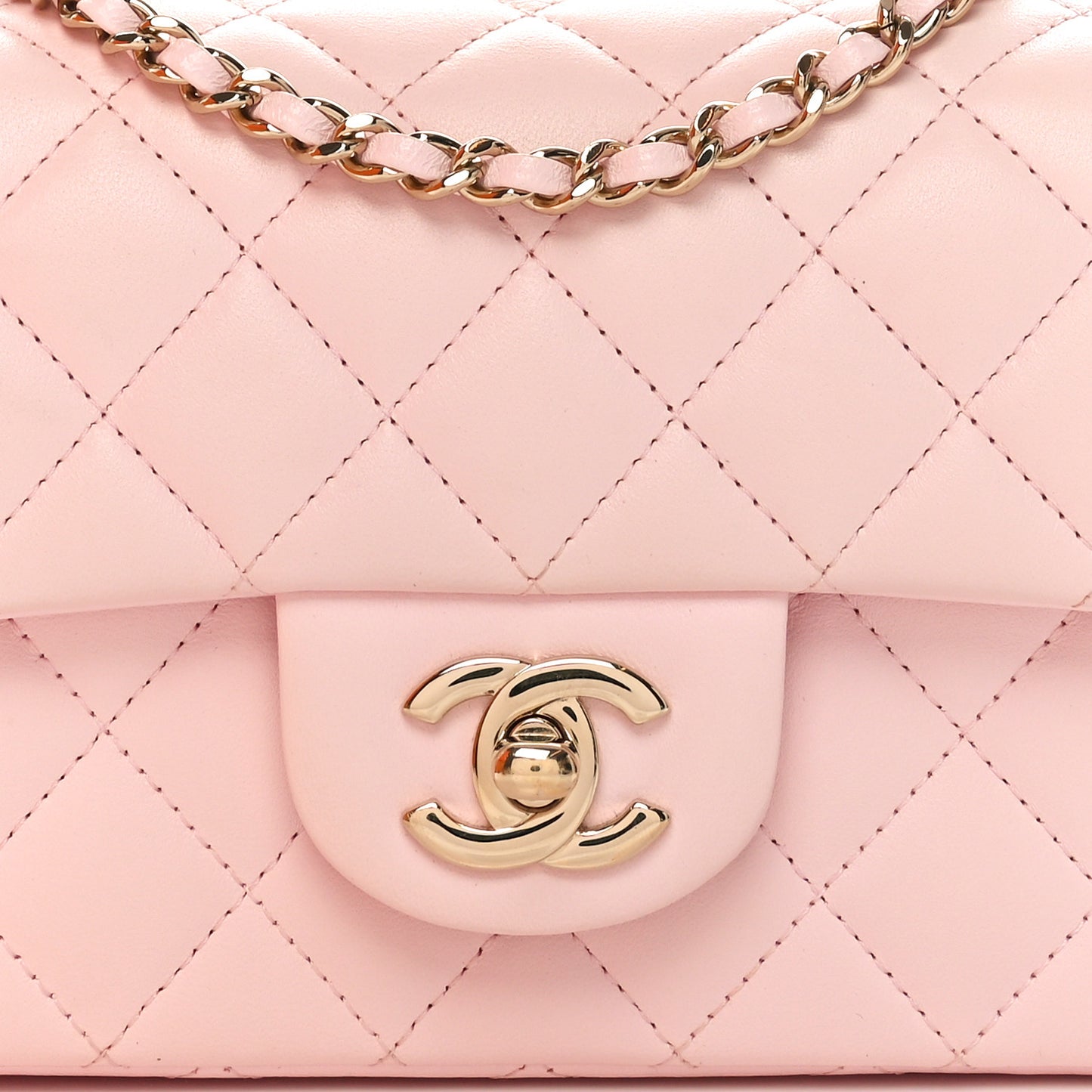 Lambskin Quilted Mini Top Handle Rectangular Flap Light Pink