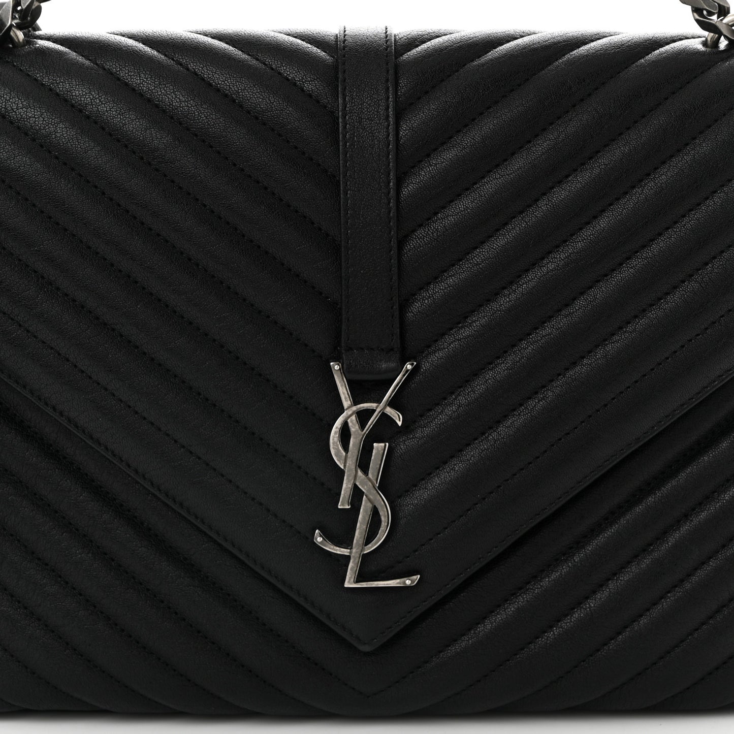 Sheepskin Matelasse Chevron Monogram Large College Satchel Black