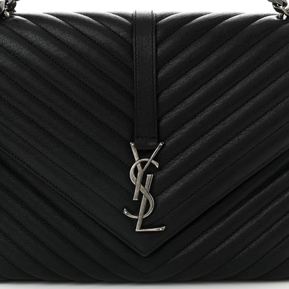 Saint Laurent Sheepskin Matelasse Chevron Monogram Large College Satchel Black 8 of 10