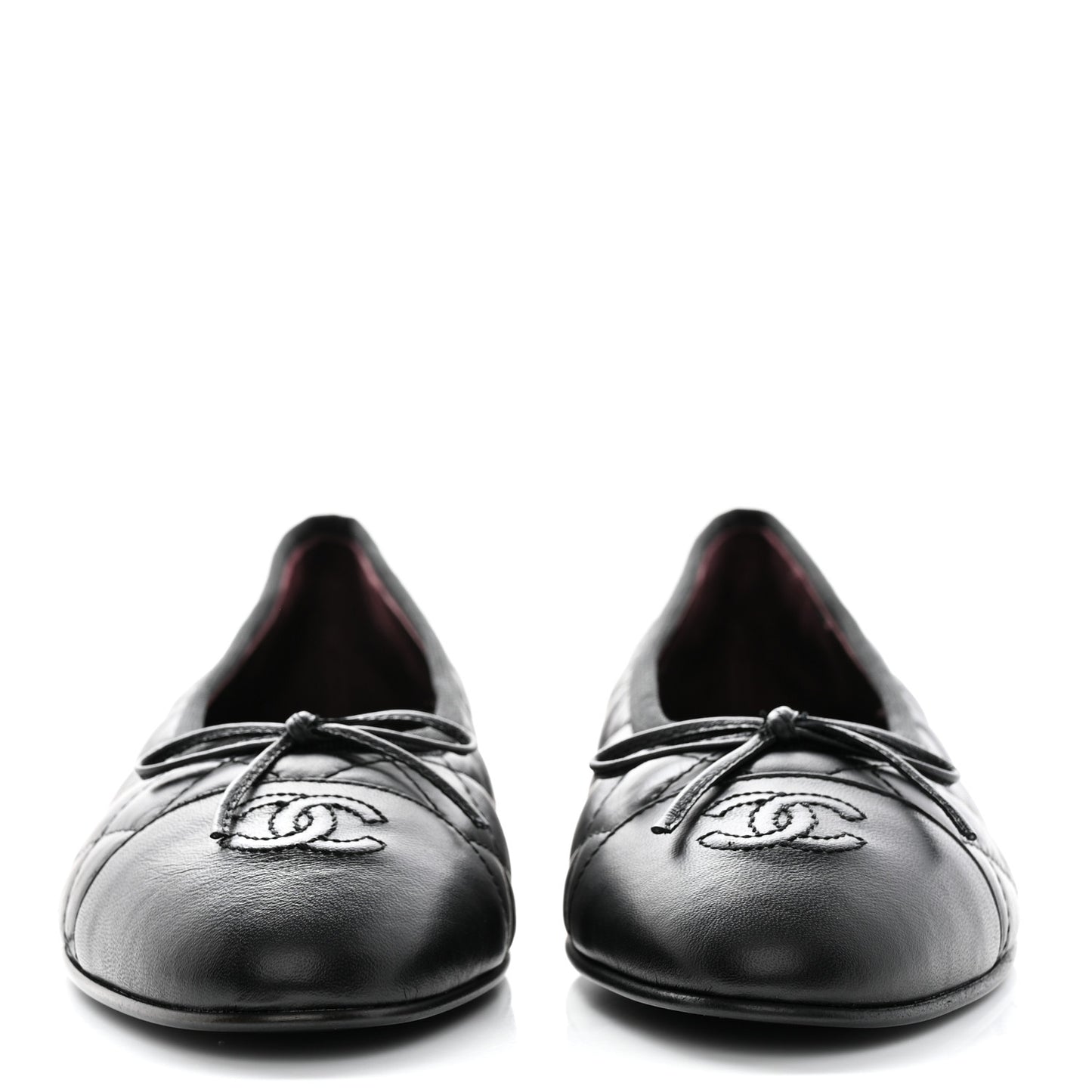 Aged Calfskin Quilted Cap Toe Ballerina Flats 38.5 Black