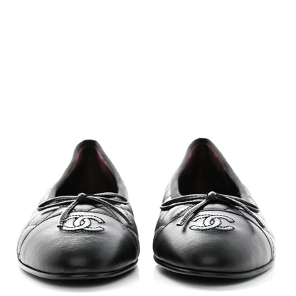 Chanel Aged Calfskin Quilted Cap Toe Ballerina Flats 38.5 Black 2 of 10