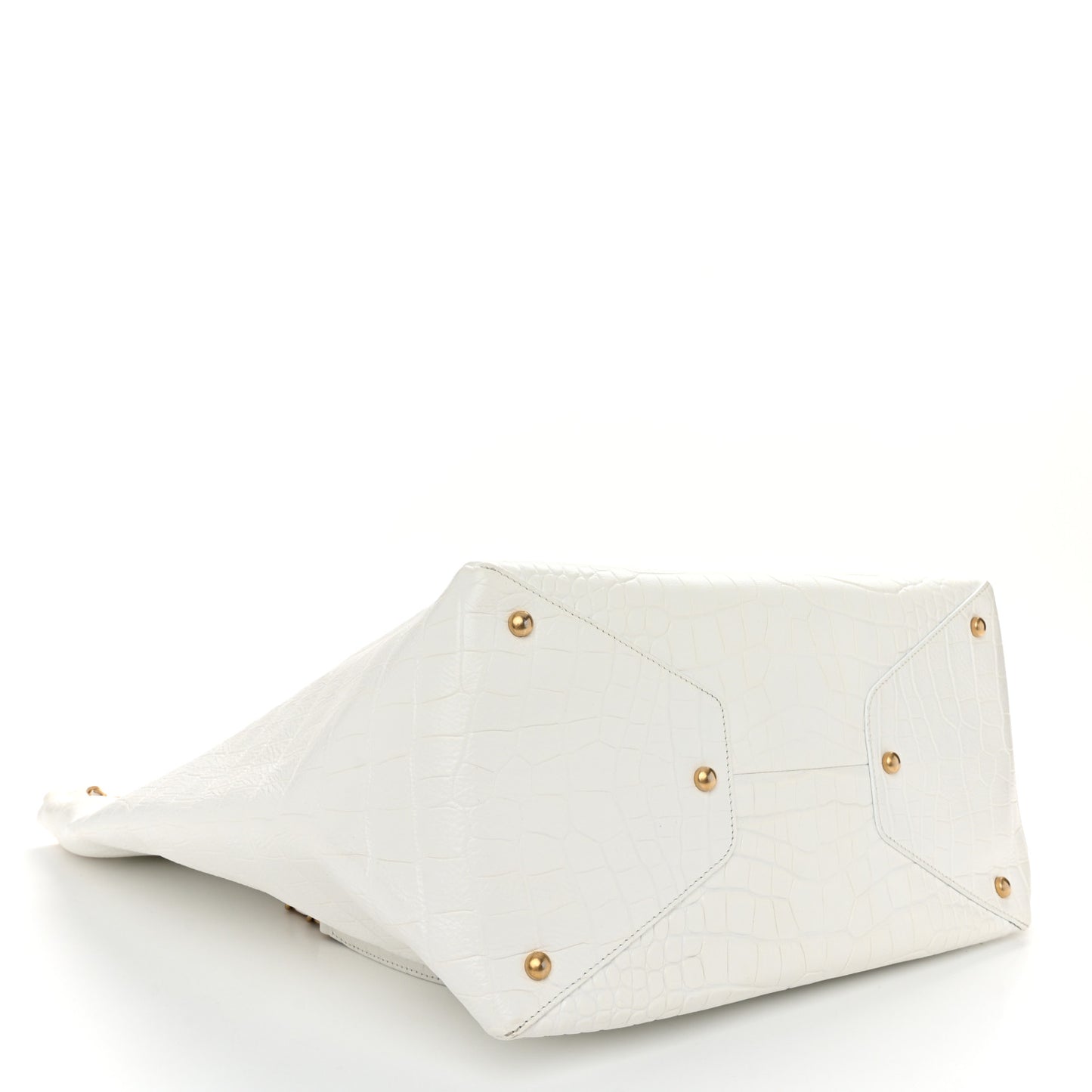 Calfskin Crocodile Embossed Large Cocodile Shopping Tote White