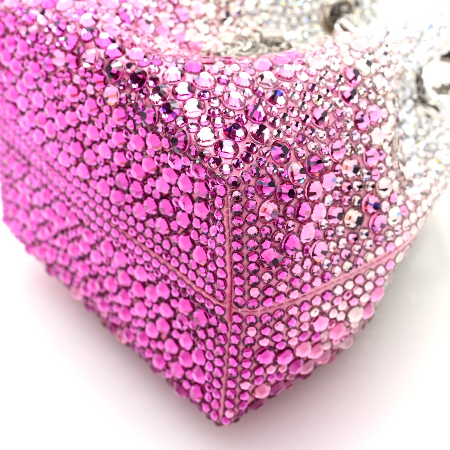 Satin Hotfix Crystal Embellished Bon Bon Bucket Bag Candy Pink Silver